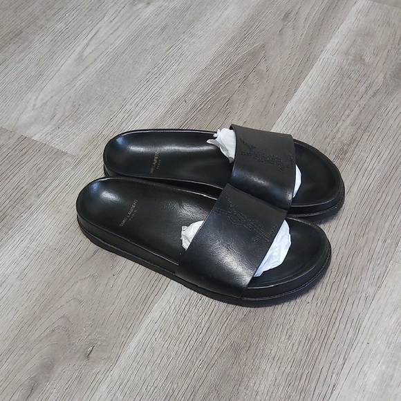 YSL Black Leather Slides - Picture 1 of 5